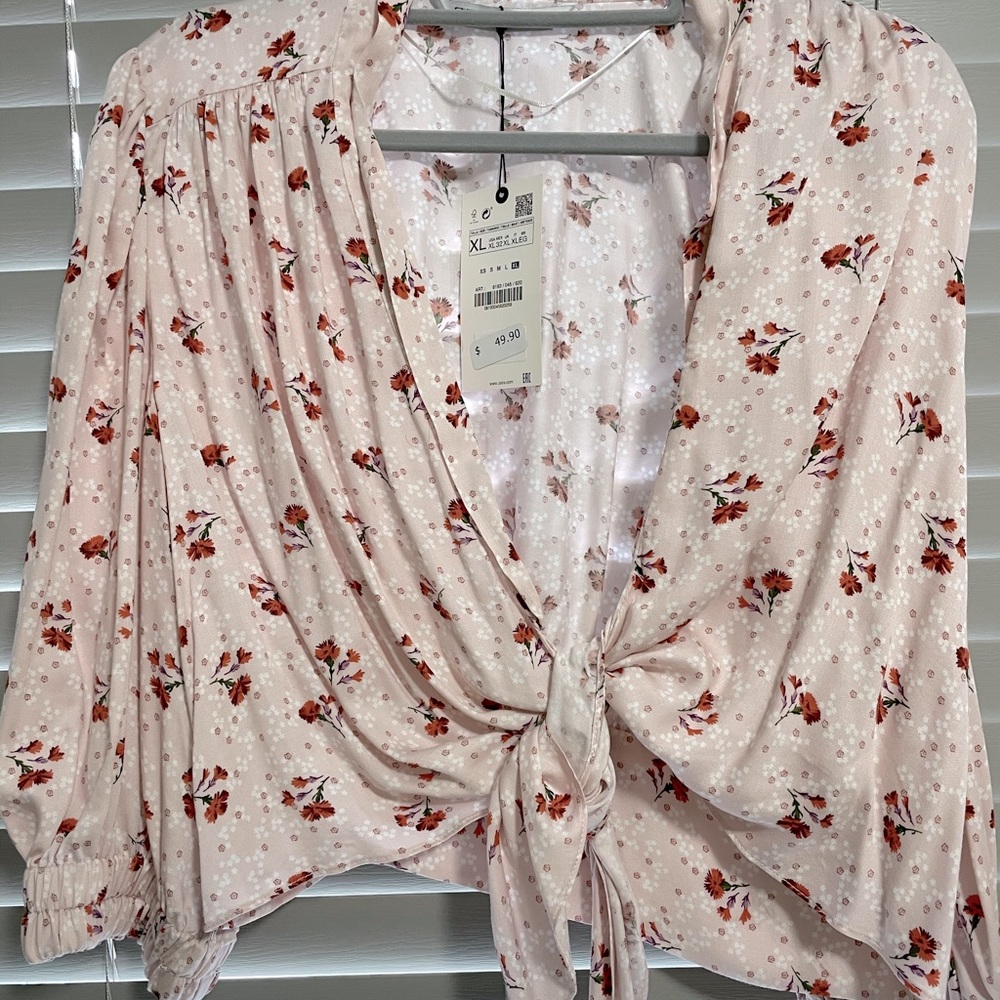 Zara crop tie blouse.
